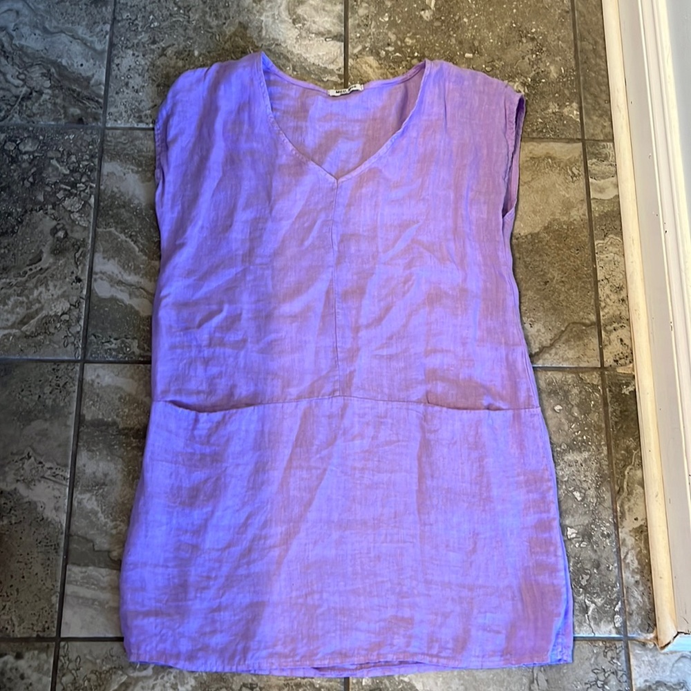 Meo Meli lavender pocket sleeveless linen dress one size